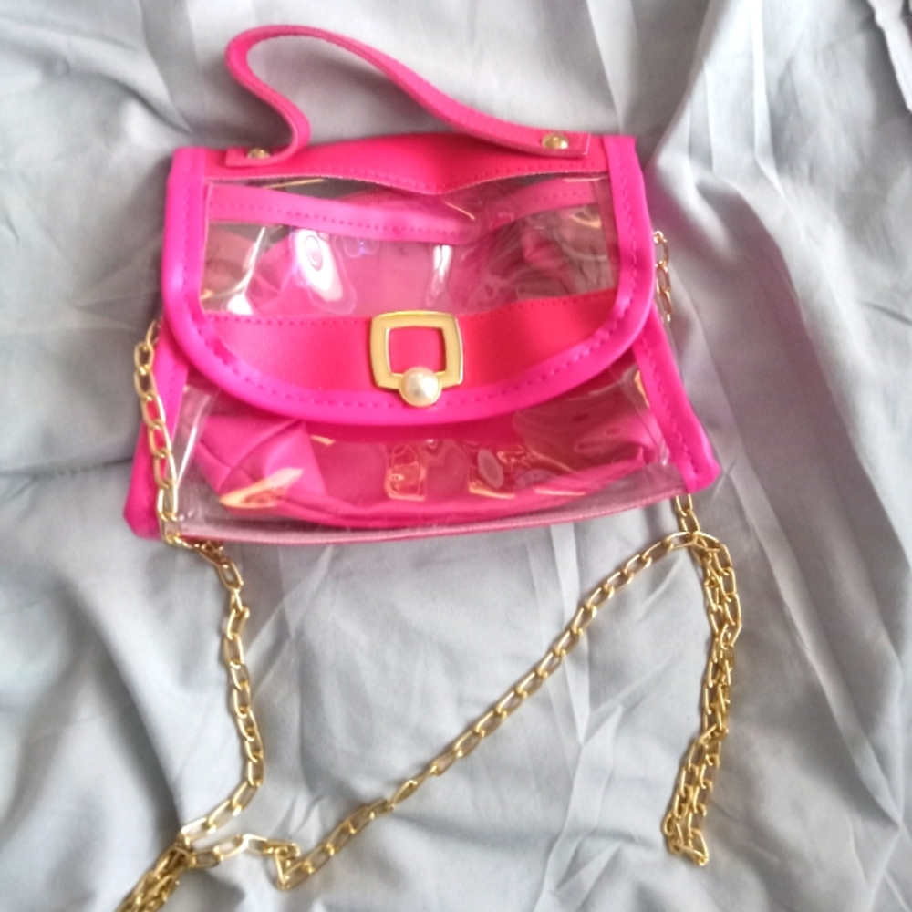 New boutique handbag clear plastic hot pink purse